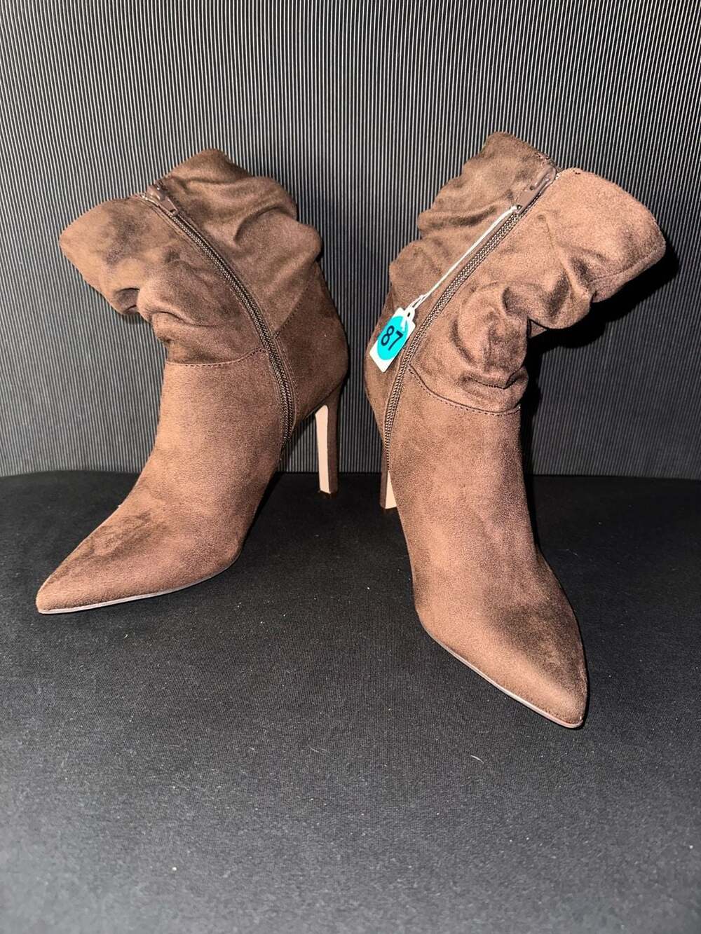No.87 Jessica Simpson Brown Faux Suede Slouchy Pointed Toe Stiletto Ankle Boots